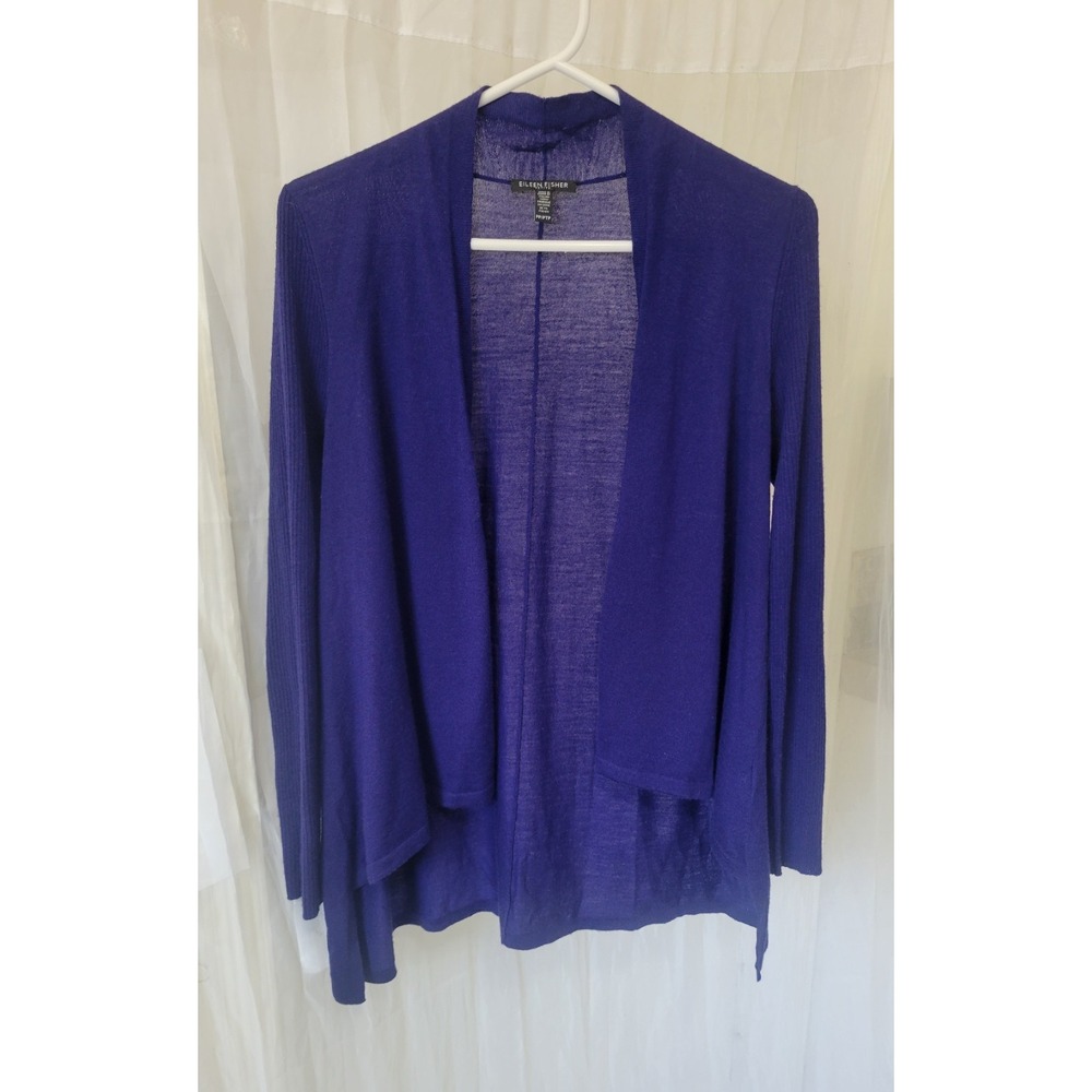 Eileen Fisher 100% Merino Wool BlueOpen Front Cardigan Womens Sz Petite XS